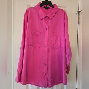 Sanctuary Hot Pink Collared Button-Up Top, Size L
